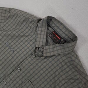 Mammut Swiss Technology Mens XL Short Sleeve Button Front Shirt Plaid Grey